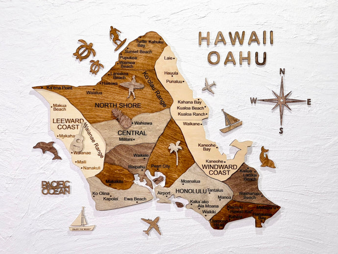 3D木製ハワイ地図について