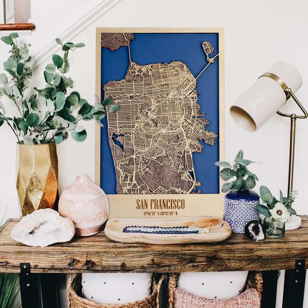 3D Wood City Map インテリア用木製都市マップ 【約1週間で出荷】