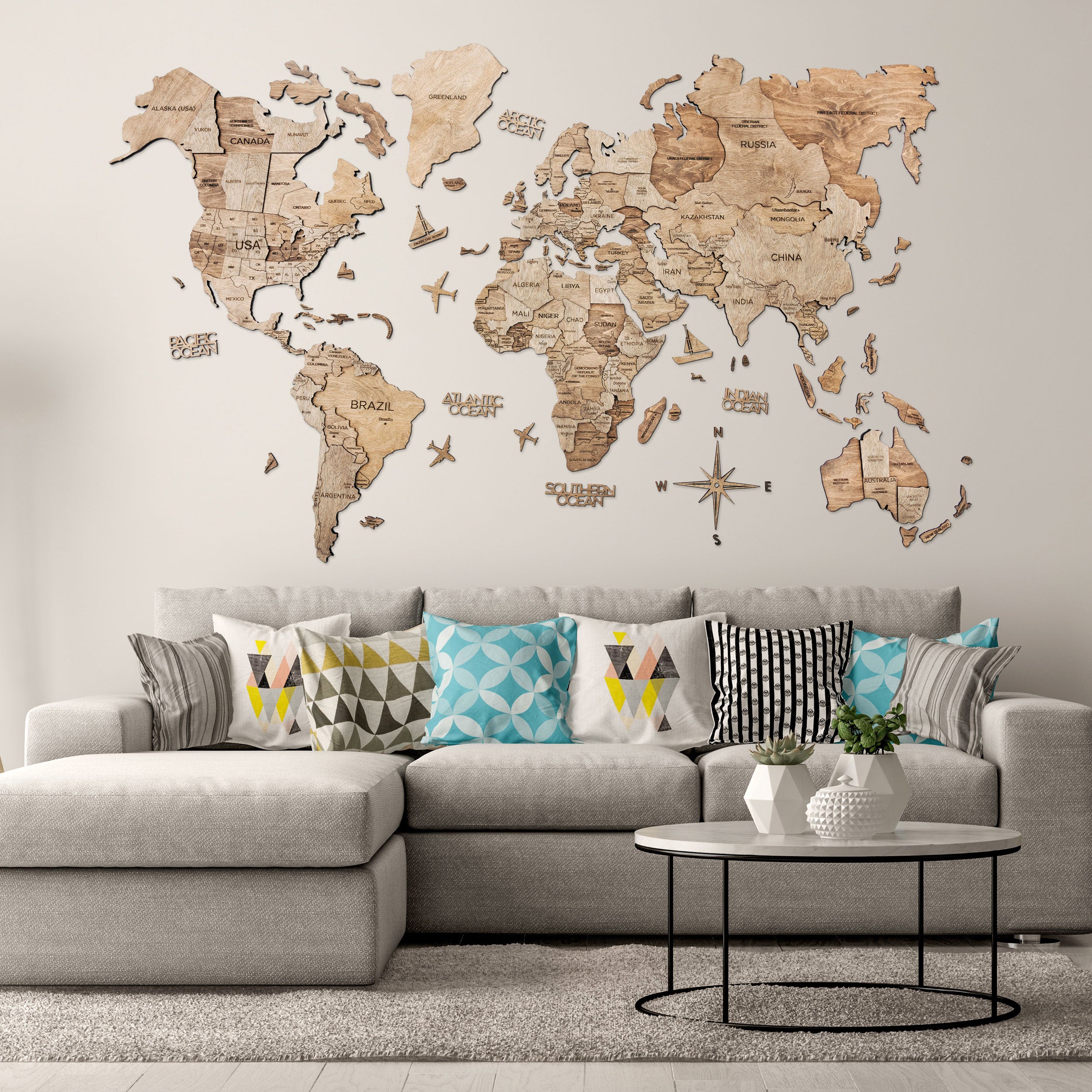 3D Wood World Map テラカラー 壁掛け木製世界地図【翌日出荷】