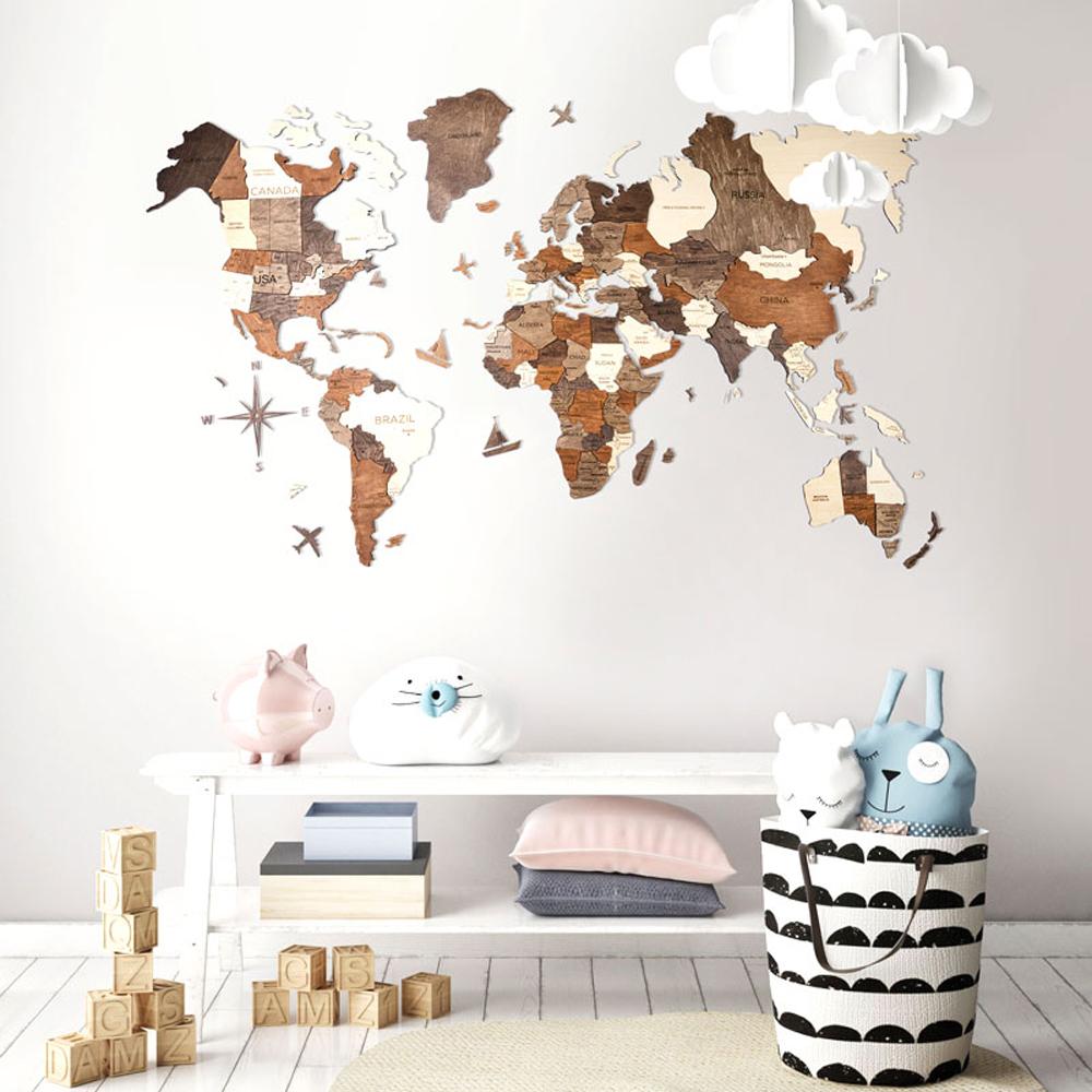 3D Wood World Map ナチュラルウッドカラー 壁掛け木製世界地図【翌日出荷】