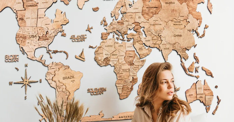 【シゲオ】3D Wood World Map 世界地図 Hemispheres 3D World Map – Ideal Gifts for Travelers – ZeWood