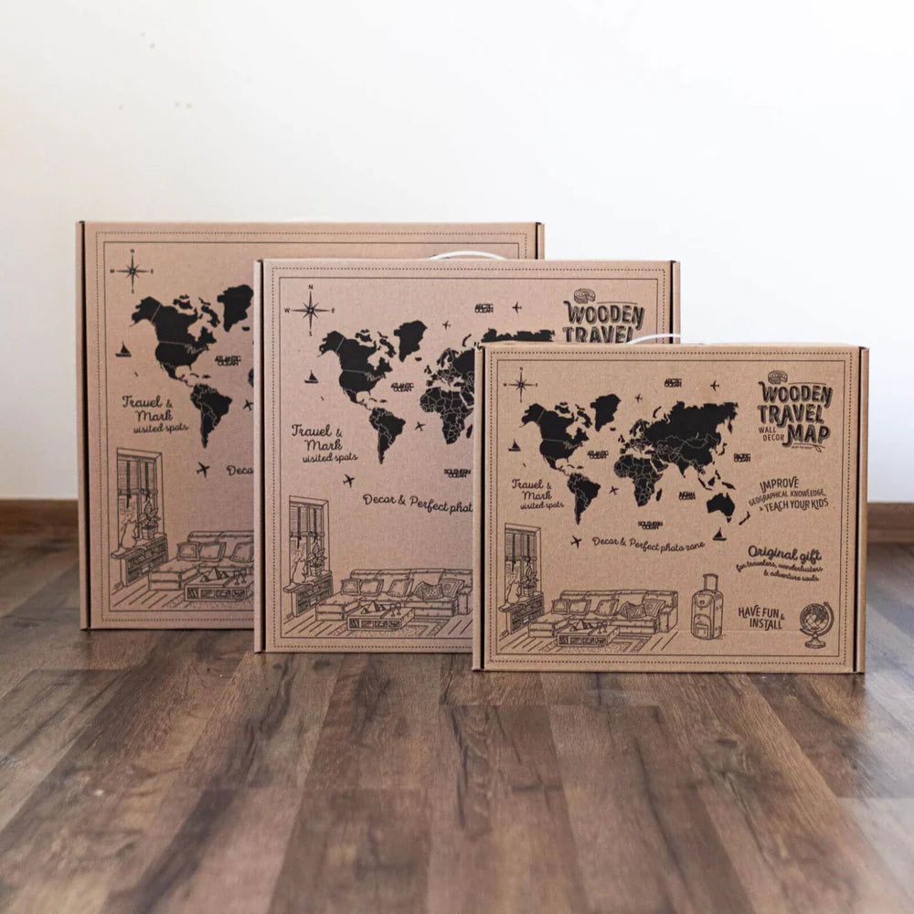 3D Wooden World Map カプチーノカラー 木製世界地図 [受注生産品：約2か月で出荷]