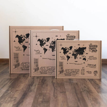 3D Wooden World Map カプチーノカラー 木製世界地図 [受注生産品：約2か月で出荷]