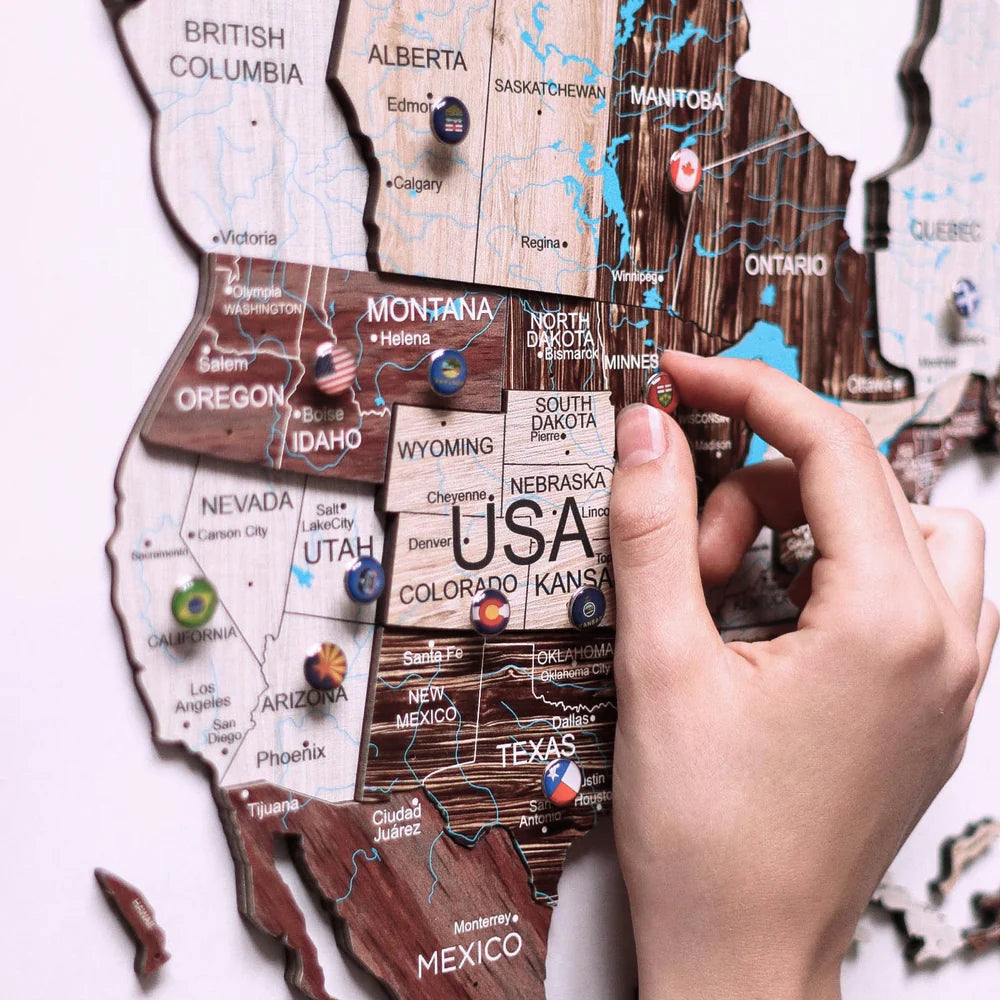 3D Wooden World Map カプチーノカラー 木製世界地図 [受注生産品：約2か月で出荷]