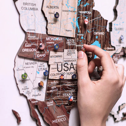 3D Wooden World Map カプチーノカラー 木製世界地図 [受注生産品：約2か月で出荷]