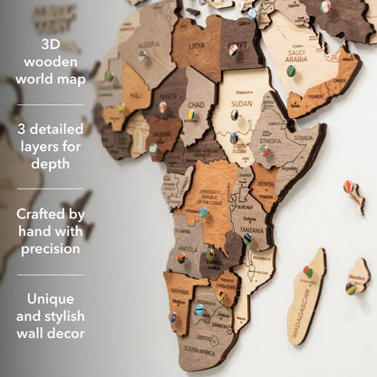 3D Wooden World Map マルチカラー 木製世界地図[受注生産品：約2か月で出荷]