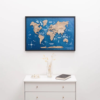 3D Wooden World Map On Board シングルパネル テラカラー [受注生産品：約2か月で出荷]