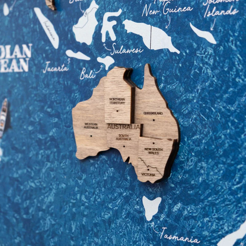 3D Wooden World Map On Board シングルパネル テラカラー [受注生産品：約2か月で出荷]