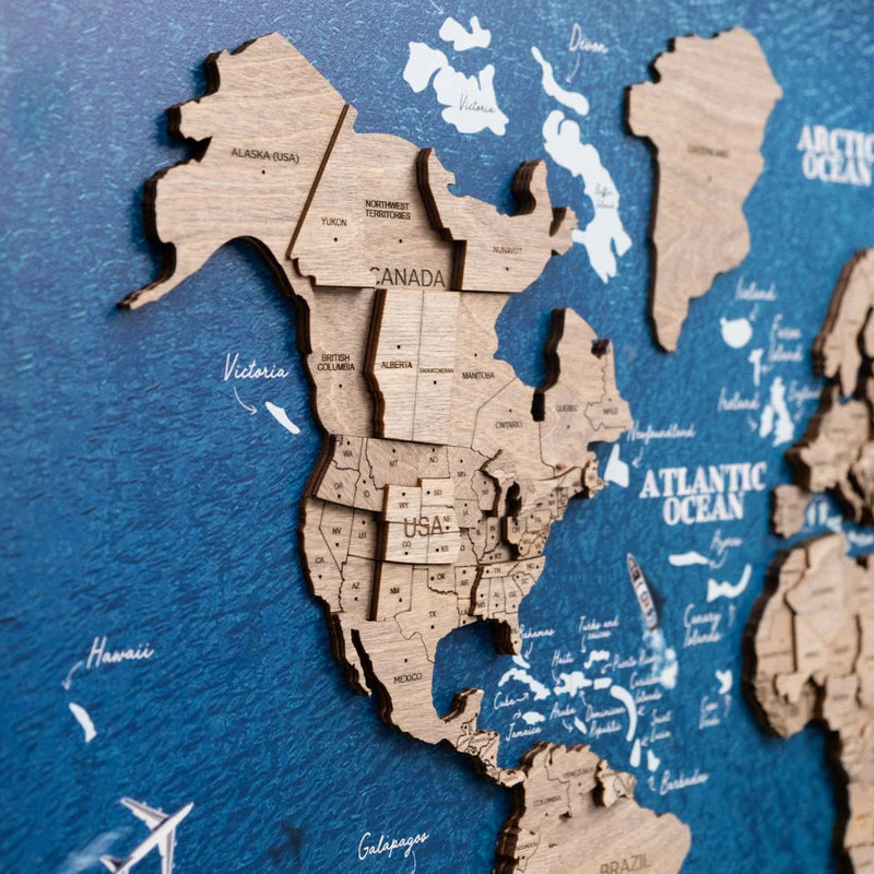 3D Wooden World Map On Board シングルパネル テラカラー [受注生産品：約2か月で出荷]