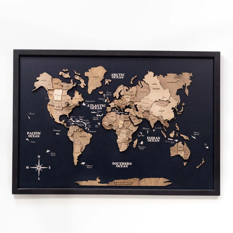 3D Wooden World Map On Board シングルパネル テラカラー [受注生産品：約2か月で出荷]