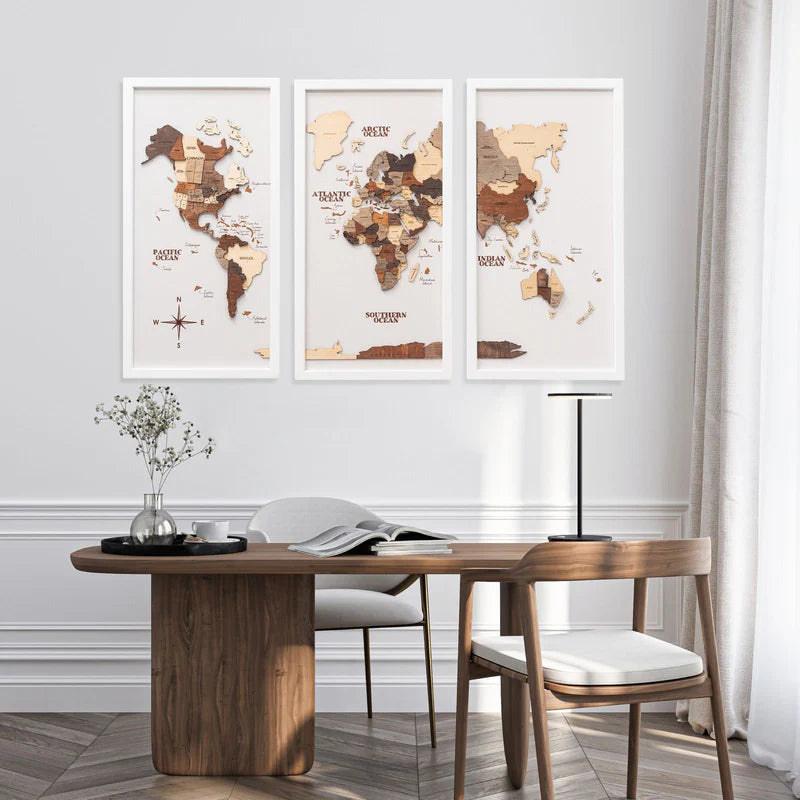 3D Wooden World Map on Board トリプティック マルチカラー[受注生産品：約2か月で出荷]