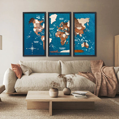 3D Wooden World Map on Board トリプティック マルチカラー[受注生産品：約2か月で出荷]