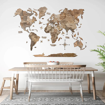 3D Wooden World Map テラカラー 木製世界地図[受注生産品：約2か月で出荷]