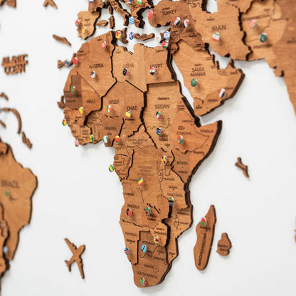 3D Wooden World Map オークカラー 木製世界地図 [受注生産品：約2か月で出荷]