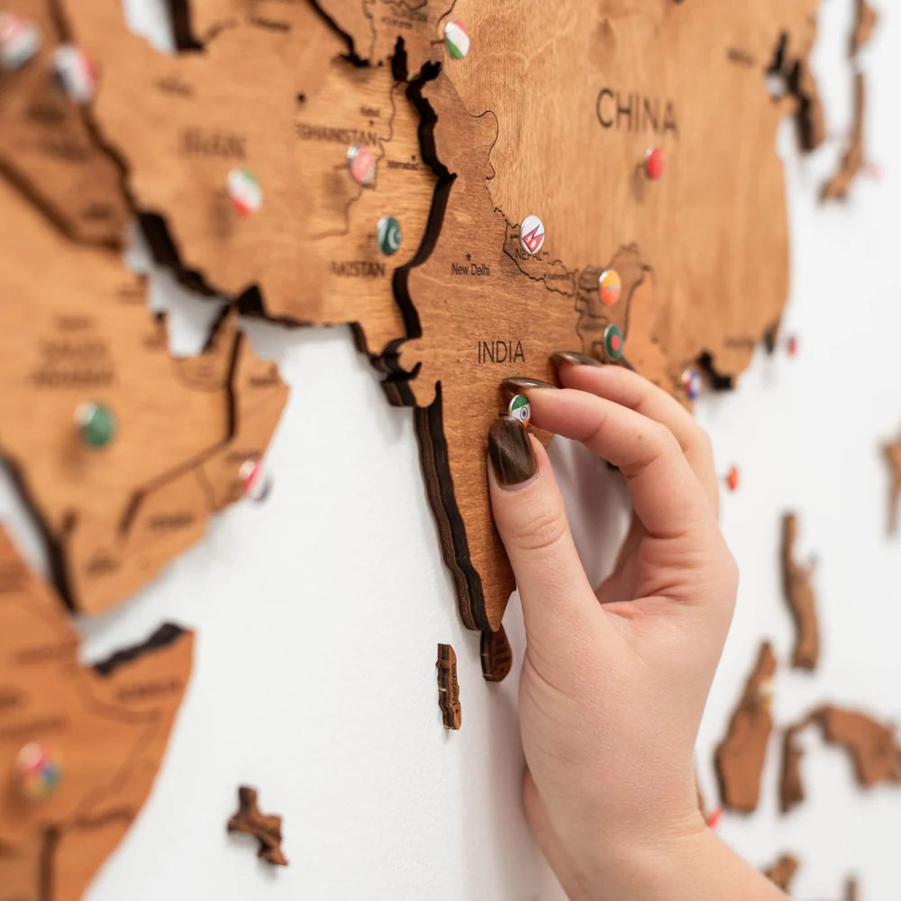 3D Wooden World Map オークカラー 木製世界地図 [受注生産品：約2か月で出荷]