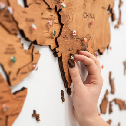 3D Wooden World Map オークカラー 木製世界地図 [受注生産品：約2か月で出荷]
