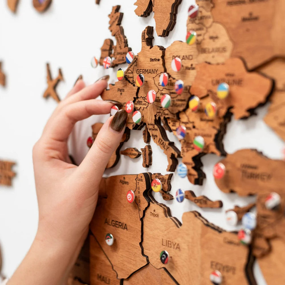 3D Wooden World Map オークカラー 木製世界地図 [受注生産品：約2か月で出荷]