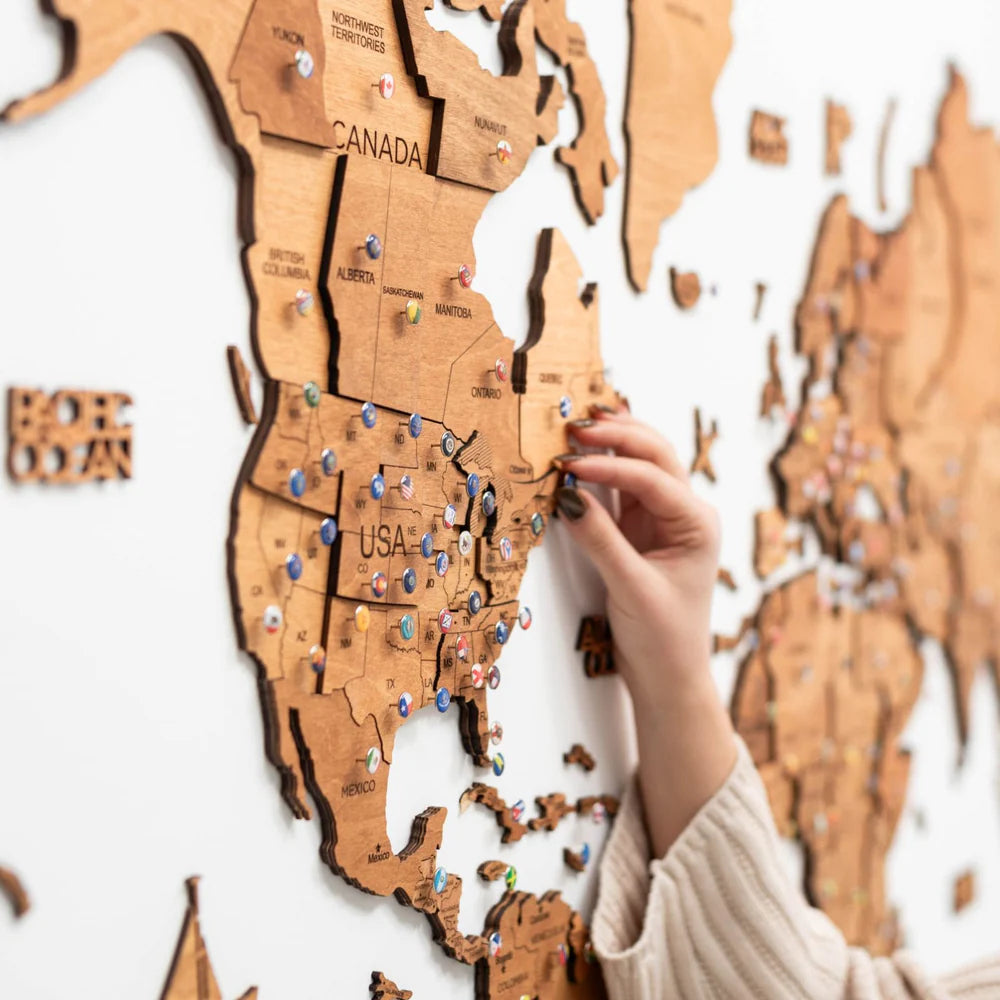 3D Wooden World Map オークカラー 木製世界地図 [受注生産品：約2か月で出荷]