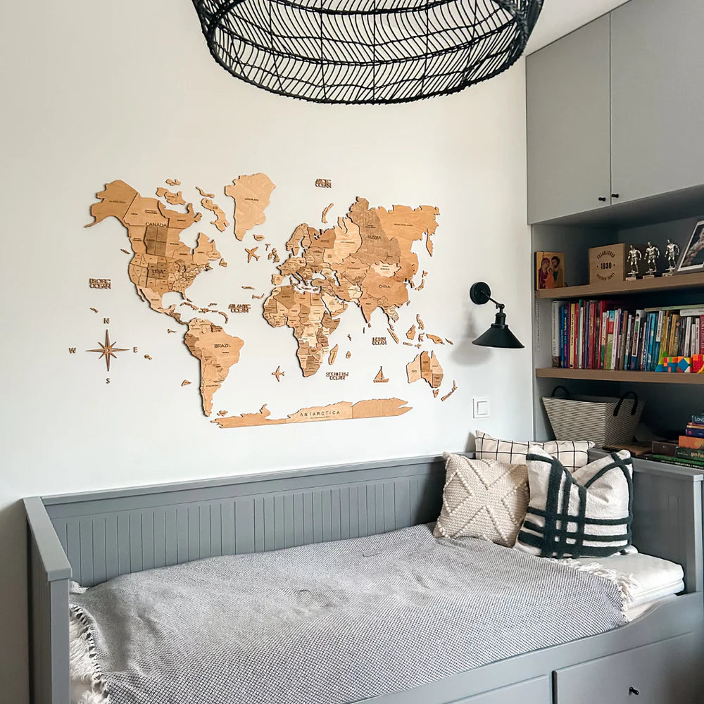 3D Wooden World Map ライトカラー 木製世界地図[受注生産品：約2か月で出荷]
