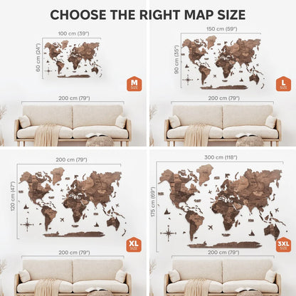 3D Wooden World Map ダークウォルナット 木製世界地図[受注生産品：約2か月で出荷]