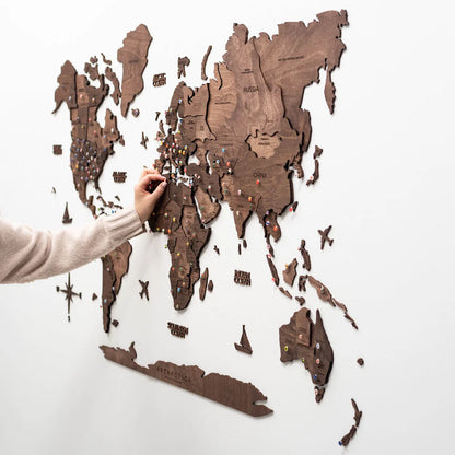 3D Wooden World Map ダークウォルナット 木製世界地図[受注生産品：約2か月で出荷]