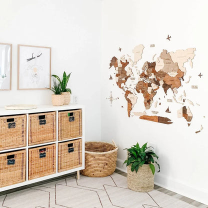 3D Wooden World Map マルチカラー 木製世界地図[受注生産品：約2か月で出荷]
