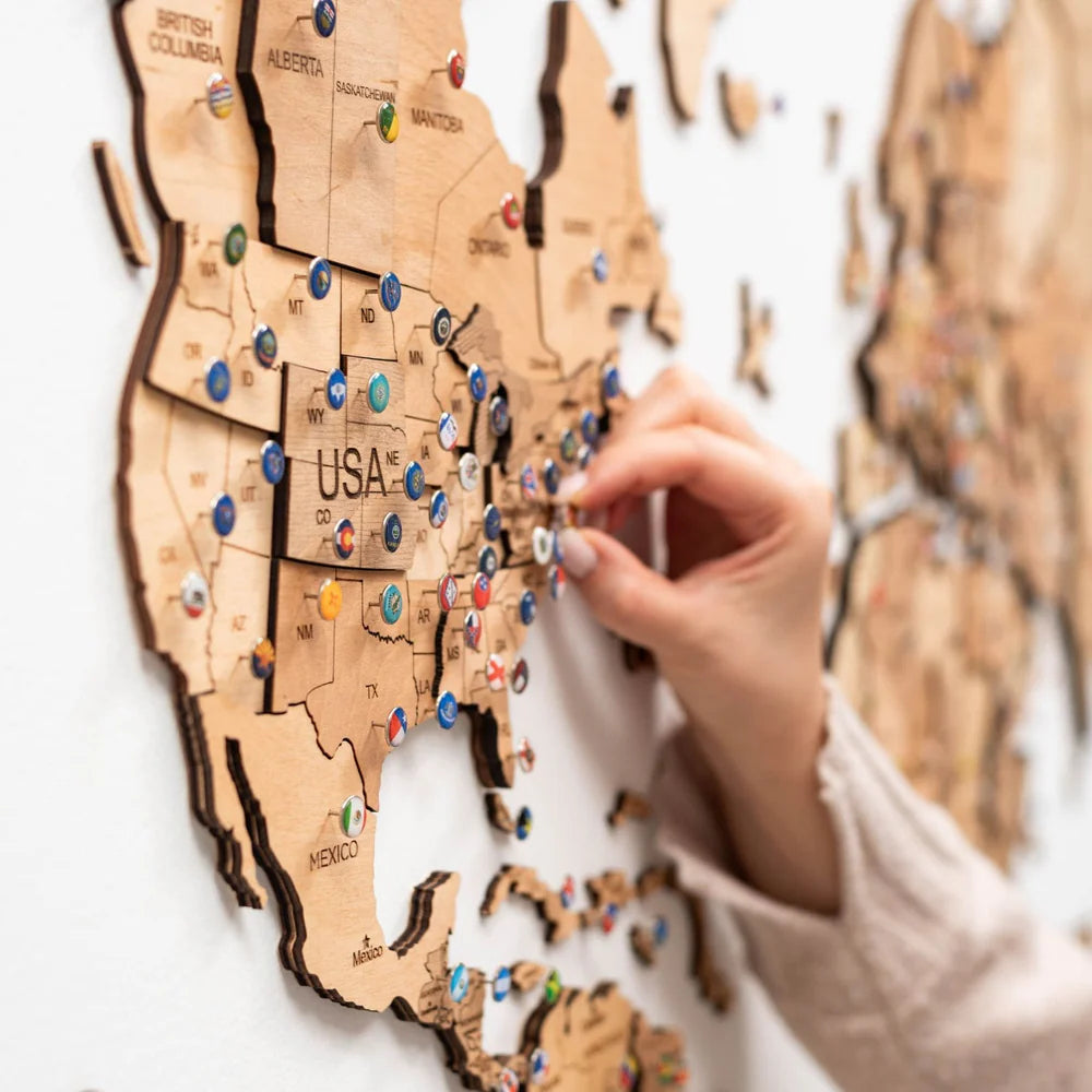 3D Wooden World Map ライトカラー 木製世界地図[受注生産品：約2か月で出荷]
