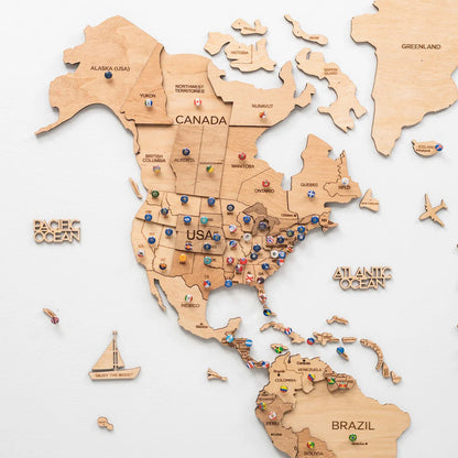 3D Wooden World Map ライトカラー 木製世界地図[受注生産品：約2か月で出荷]