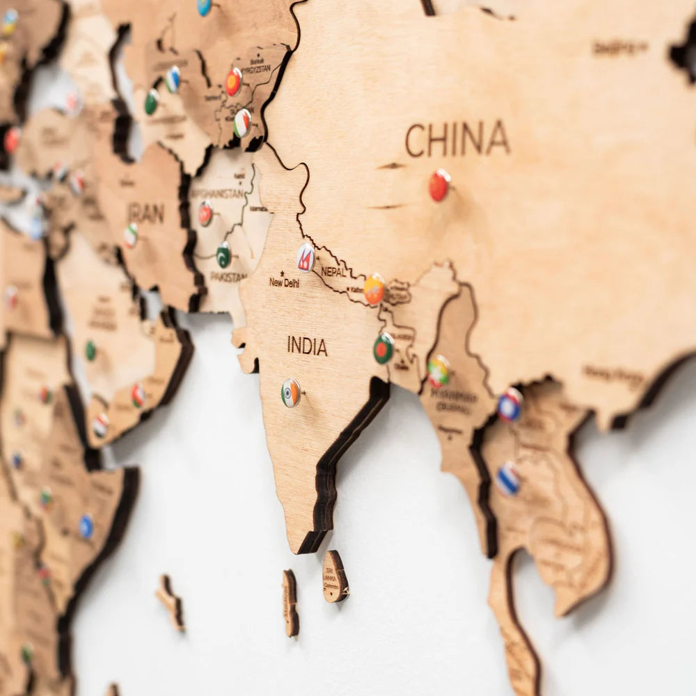 3D Wooden World Map ライトカラー 木製世界地図[受注生産品：約2か月で出荷]