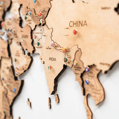 3D Wooden World Map ライトカラー 木製世界地図[受注生産品：約2か月で出荷]