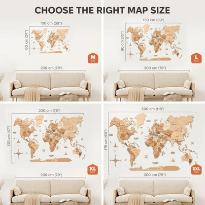 3D Wooden World Map ライトカラー 木製世界地図[受注生産品：約2か月で出荷]