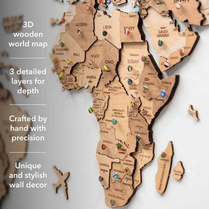 3D Wooden World Map ライトカラー 木製世界地図[受注生産品：約2か月で出荷]