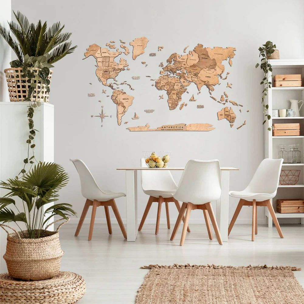 3D Wooden World Map ライトカラー 木製世界地図[受注生産品：約2か月で出荷]