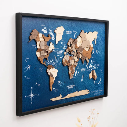 3D Wooden World Map On Board シングルパネル マルチカラー [受注生産品：約2か月で出荷]