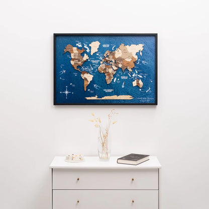 3D Wooden World Map On Board シングルパネル マルチカラー [受注生産品：約2か月で出荷]