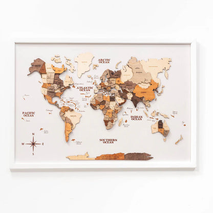 3D Wooden World Map On Board シングルパネル マルチカラー [受注生産品：約2か月で出荷]