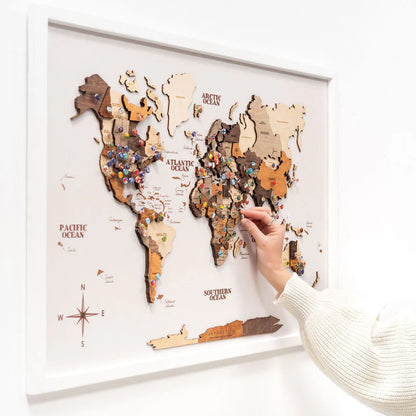 3D Wooden World Map On Board シングルパネル マルチカラー [受注生産品：約2か月で出荷]