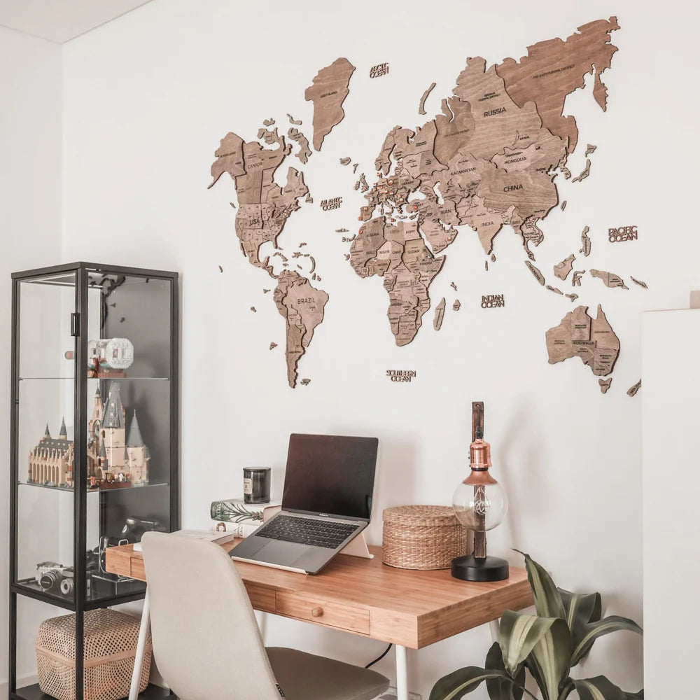 3D Wooden World Map テラカラー 木製世界地図[受注生産品：約2か月で出荷]