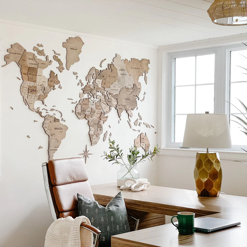 3D Wooden World Map テラカラー 木製世界地図[受注生産品：約2か月で出荷]