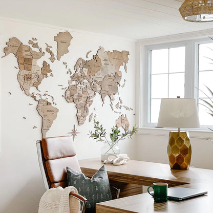 3D Wooden World Map テラカラー 木製世界地図[受注生産品：約2か月で出荷]