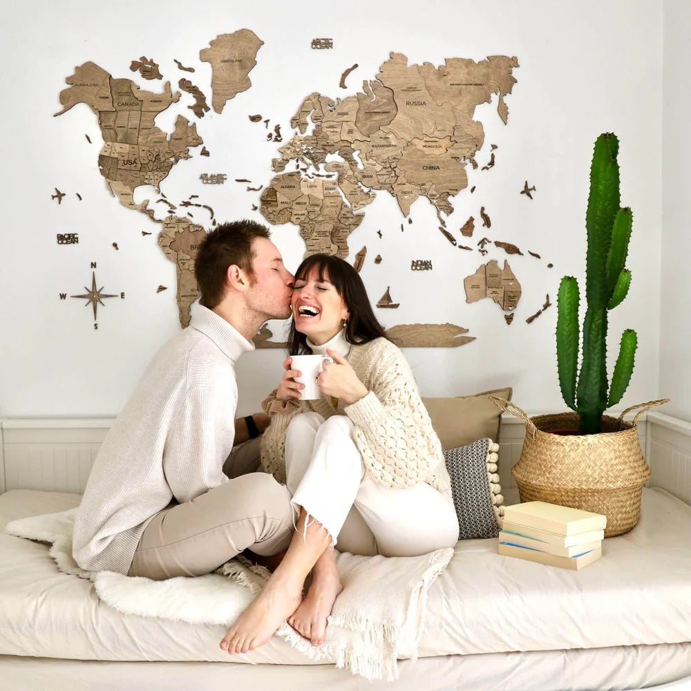 3D Wooden World Map テラカラー 木製世界地図[受注生産品：約2か月で出荷]