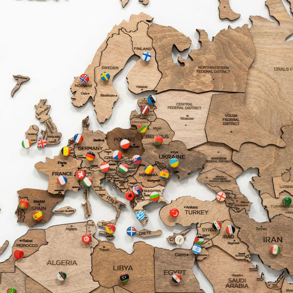 3D Wooden World Map テラカラー 木製世界地図[受注生産品：約2か月で出荷]
