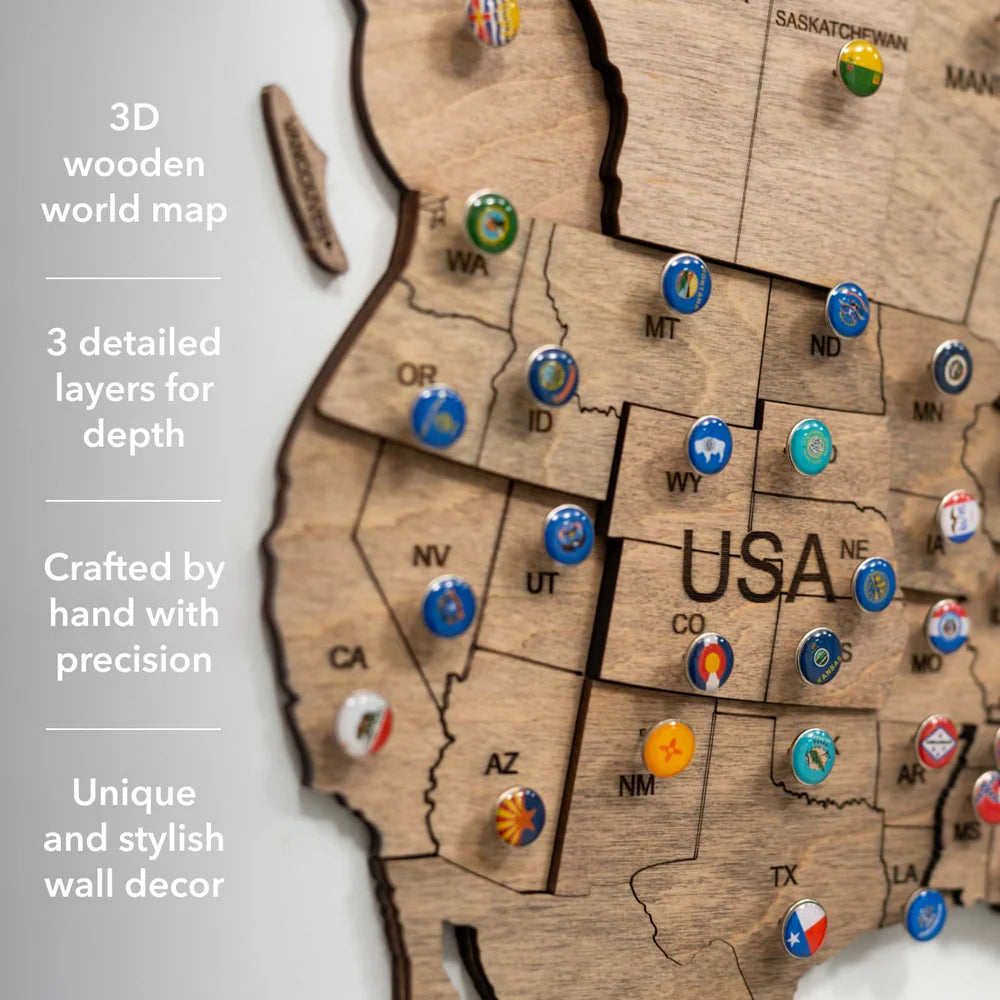 3D Wooden World Map テラカラー 木製世界地図[受注生産品：約2か月で出荷]