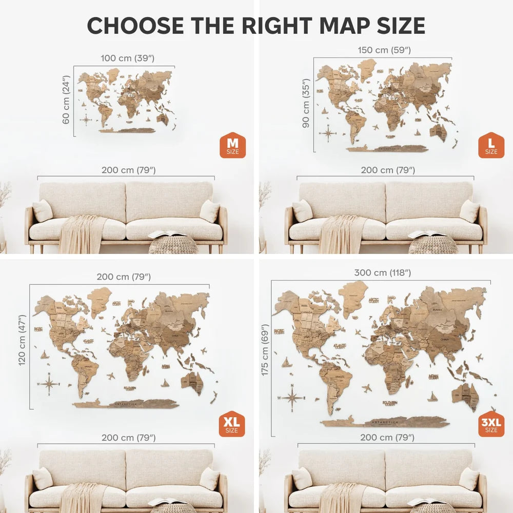 3D Wooden World Map テラカラー 木製世界地図[受注生産品：約2か月で出荷]