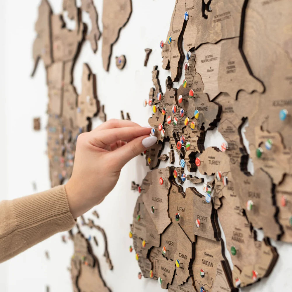 3D Wooden World Map テラカラー 木製世界地図[受注生産品：約2か月で出荷]