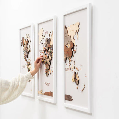 3D Wooden World Map on Board トリプティック マルチカラー[受注生産品：約2か月で出荷]