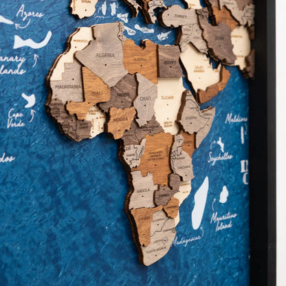 3D Wooden World Map on Board トリプティック マルチカラー[受注生産品：約2か月で出荷]
