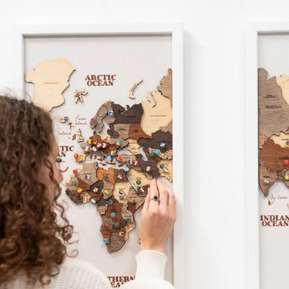 3D Wooden World Map on Board トリプティック マルチカラー[受注生産品：約2か月で出荷]