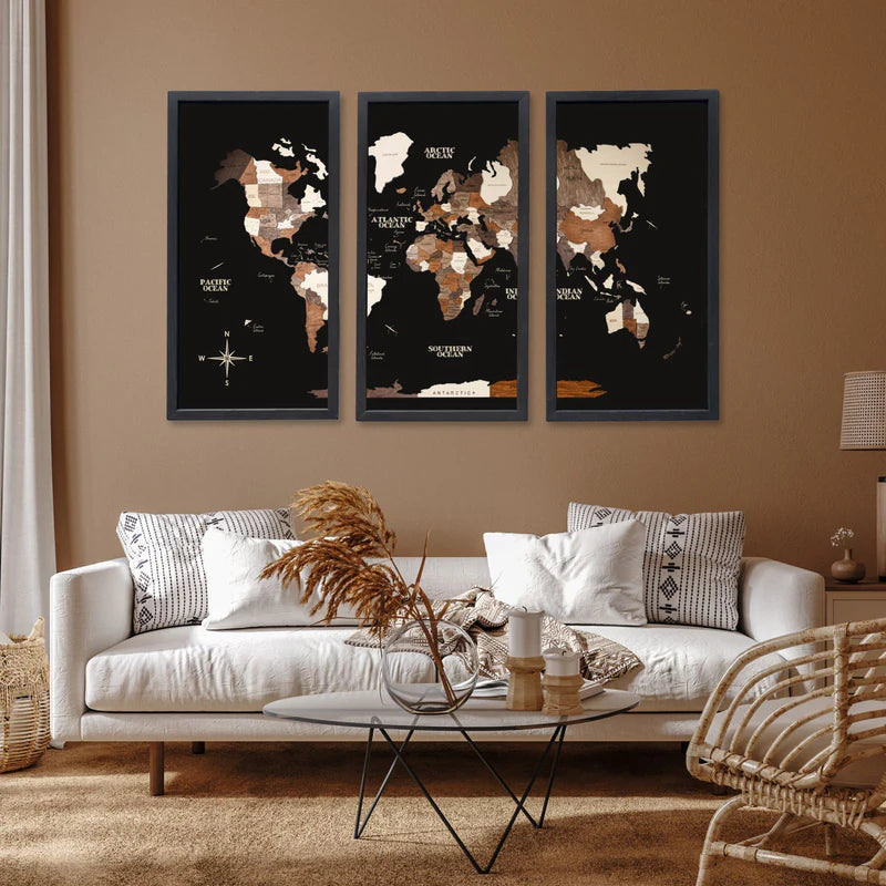 3D Wooden World Map on Board トリプティック マルチカラー[受注生産品：約2か月で出荷]