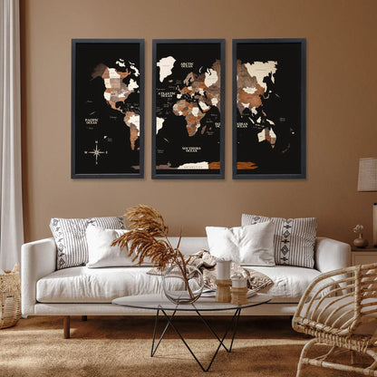3D Wooden World Map on Board トリプティック マルチカラー[受注生産品：約2か月で出荷]